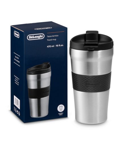 Taza de viaje De'Longhi Thermal Travel Cup Acero Inoxidable 470ml - DLSC073 Gris - RQ7-68730